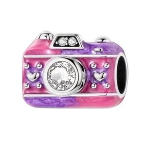 S925 Purple Pink Retro Camera Charm Pandora Style